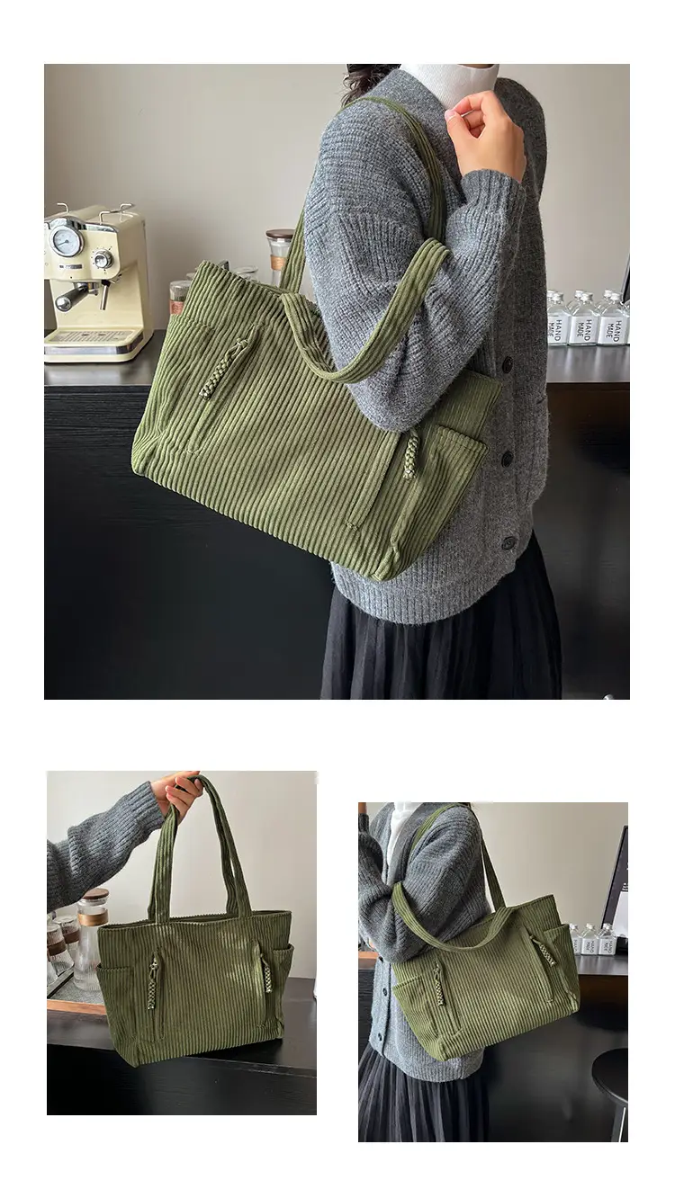 Women's Large Capacity Japanese Style Tote Bag Grey Striped — feature 10