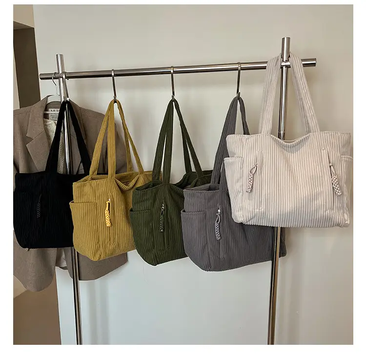 Women's Large Capacity Japanese Style Tote Bag Grey Striped — feature 12