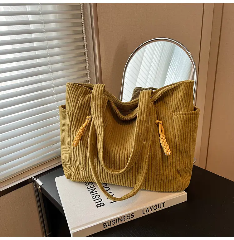 Women's Large Capacity Japanese Style Tote Bag Grey Striped — feature 16