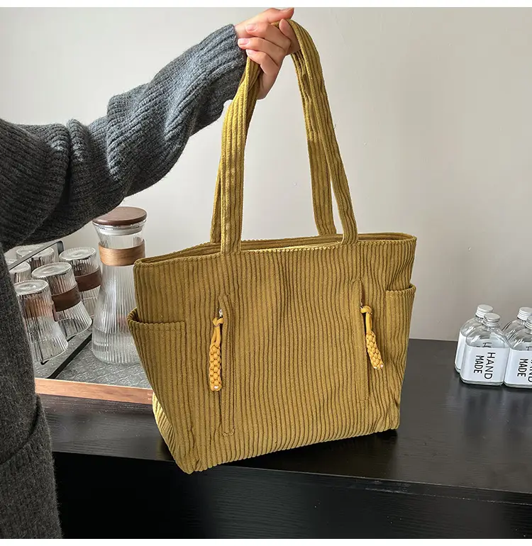 Women's Large Capacity Japanese Style Tote Bag Grey Striped — feature 26