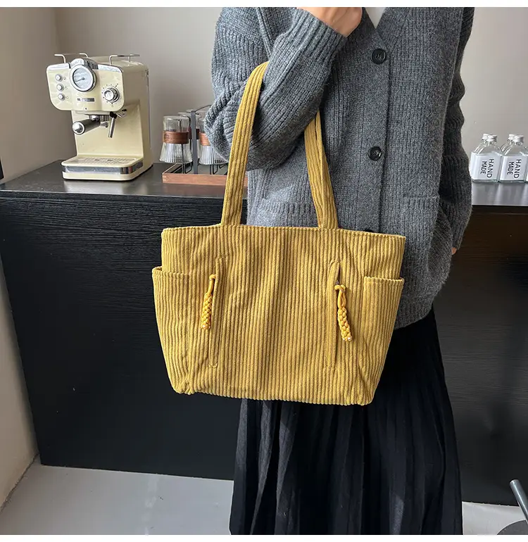 Women's Large Capacity Japanese Style Tote Bag Grey Striped — feature 27