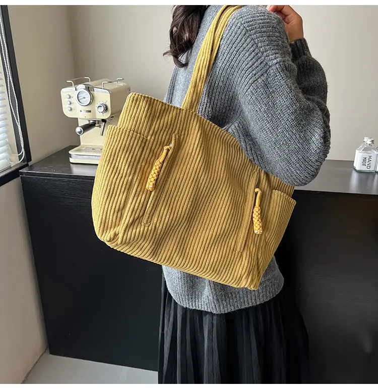 Women's Large Capacity Japanese Style Tote Bag Grey Striped — feature 28