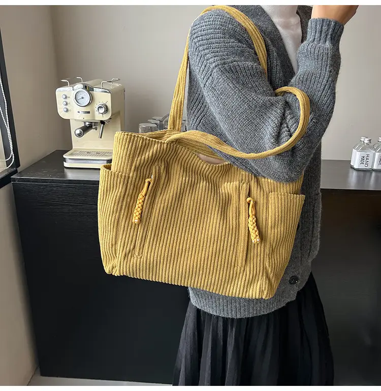Women's Large Capacity Japanese Style Tote Bag Grey Striped — feature 29