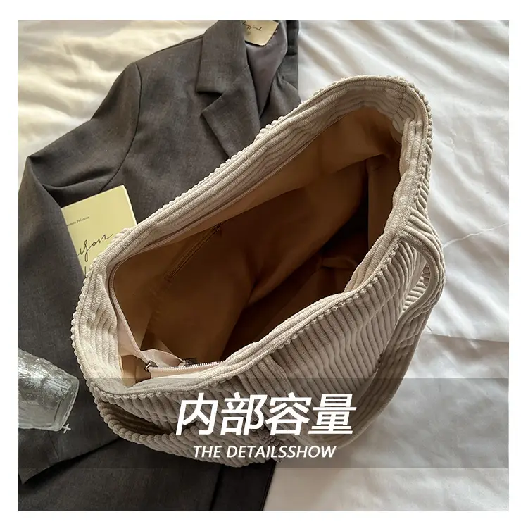 Women's Large Capacity Japanese Style Tote Bag Grey Striped — feature 3