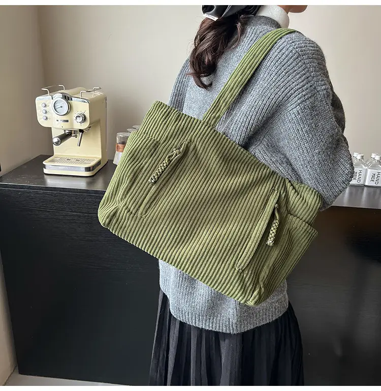 Women's Large Capacity Japanese Style Tote Bag Grey Striped — feature 30