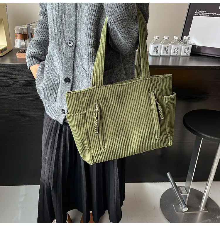 Women's Large Capacity Japanese Style Tote Bag Grey Striped — feature 32