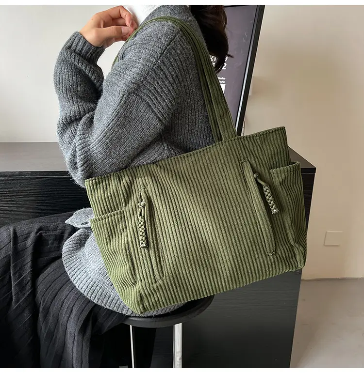 Women's Large Capacity Japanese Style Tote Bag Grey Striped — feature 33