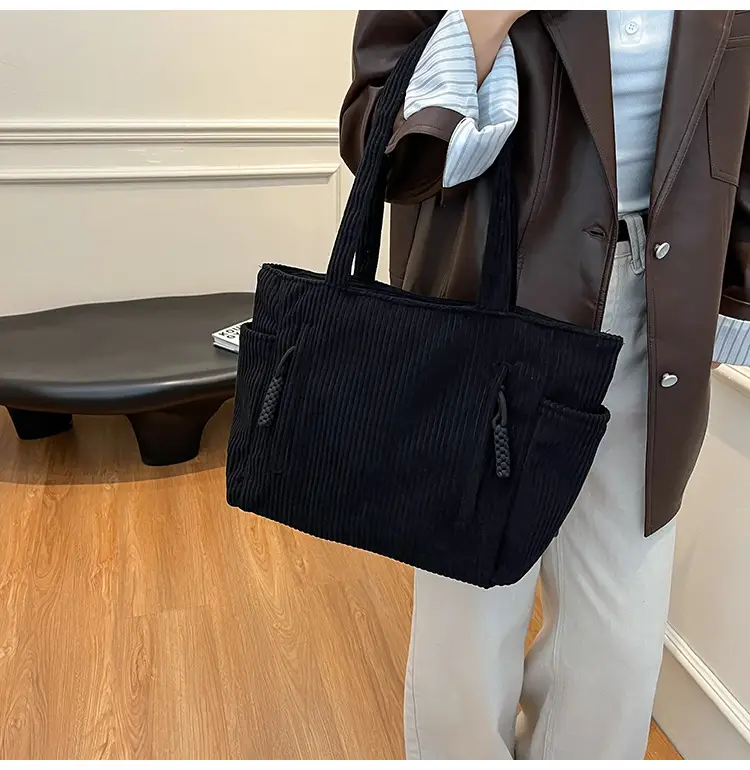 Women's Large Capacity Japanese Style Tote Bag Grey Striped — feature 35