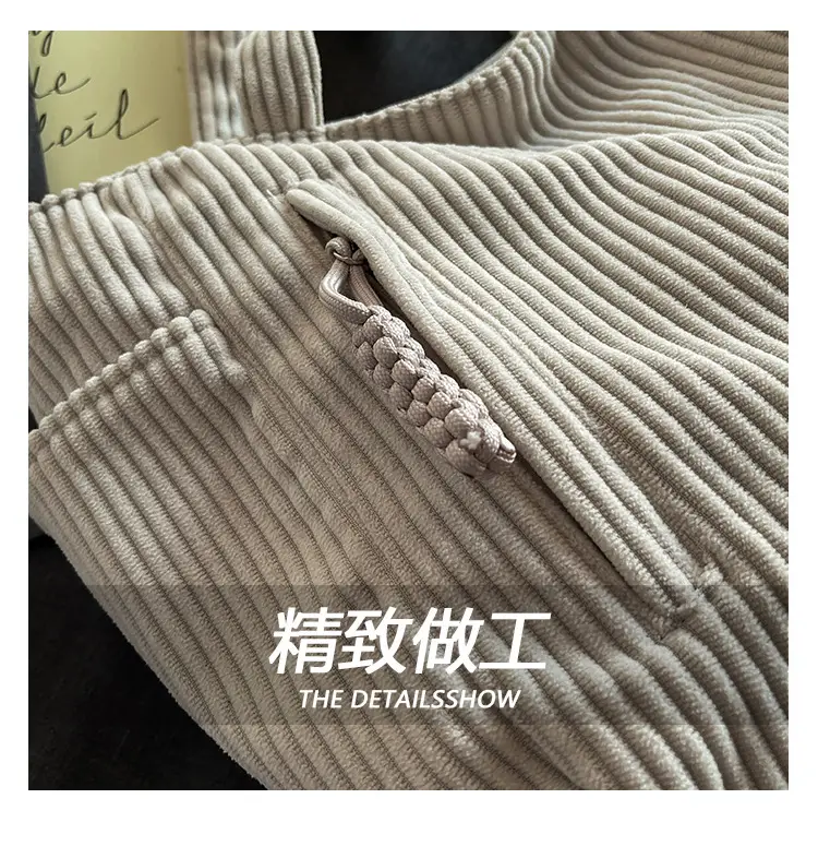 Women's Large Capacity Japanese Style Tote Bag Grey Striped — feature 5