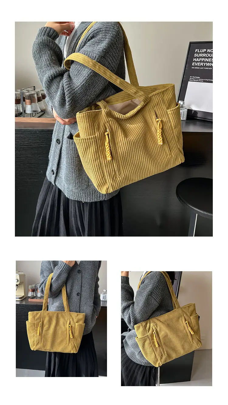 Women's Large Capacity Japanese Style Tote Bag Grey Striped — feature 9