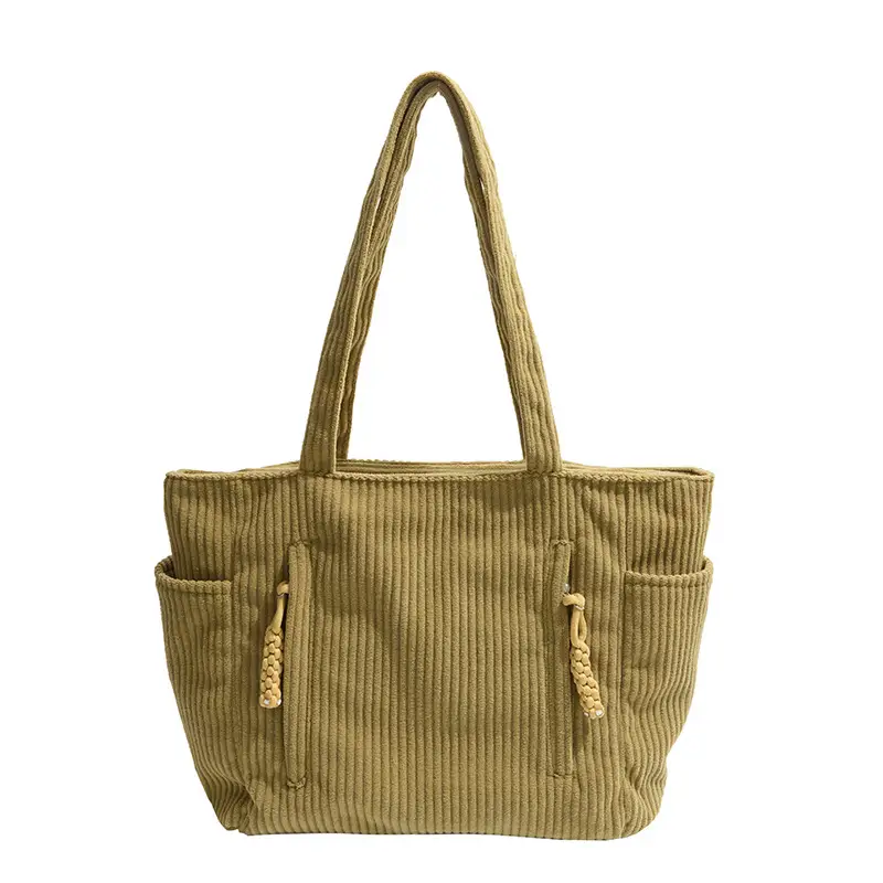 Women's Large Capacity Japanese Style Tote Bag Grey Striped - Image 3