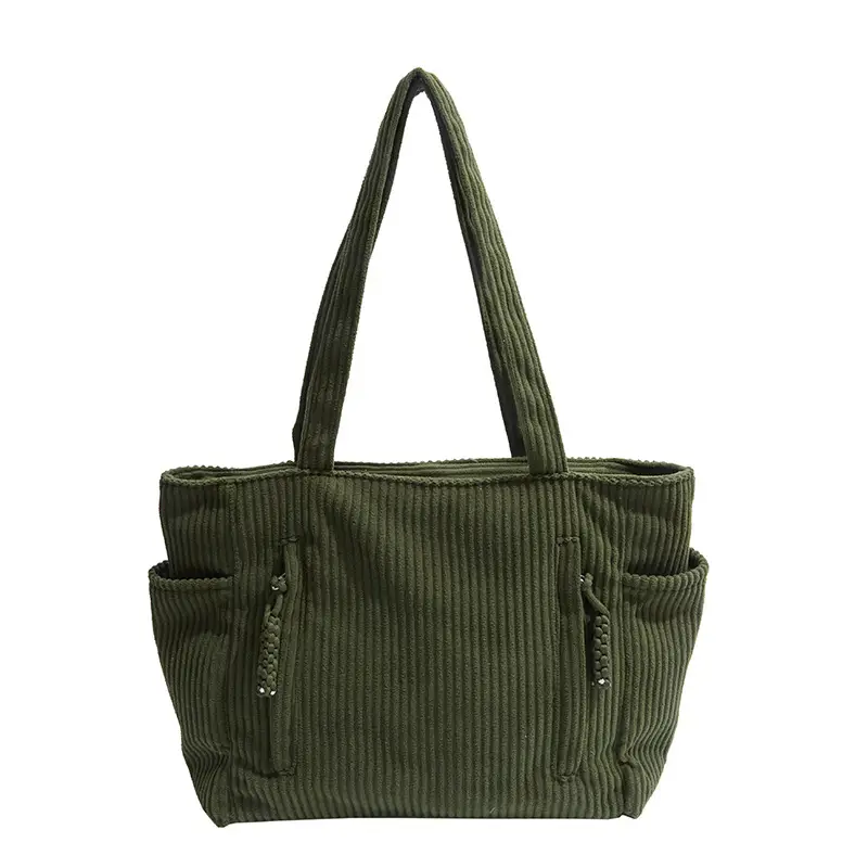 Women's Large Capacity Japanese Style Tote Bag Grey Striped - Image 4