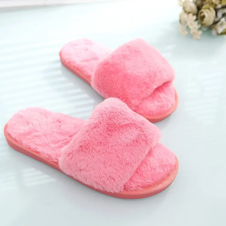 Autumn and winter new slippers warm one word home plus size Mao Mao open light parent-child cotton wholesale - Image 11