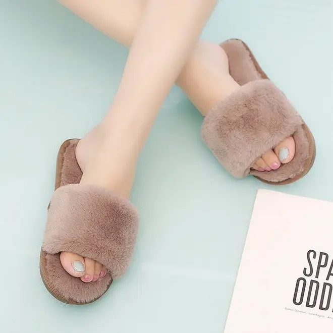 Autumn and winter new slippers warm one word home plus size Mao Mao open light parent-child cotton wholesale - Image 12