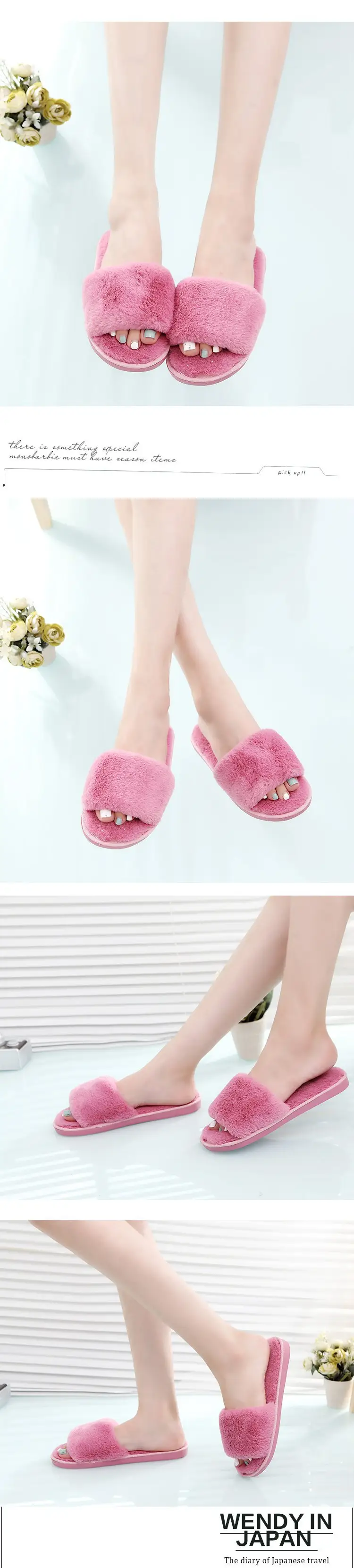 Autumn and winter new slippers warm one word home plus size Mao Mao open light parent-child cotton wholesale — feature 1