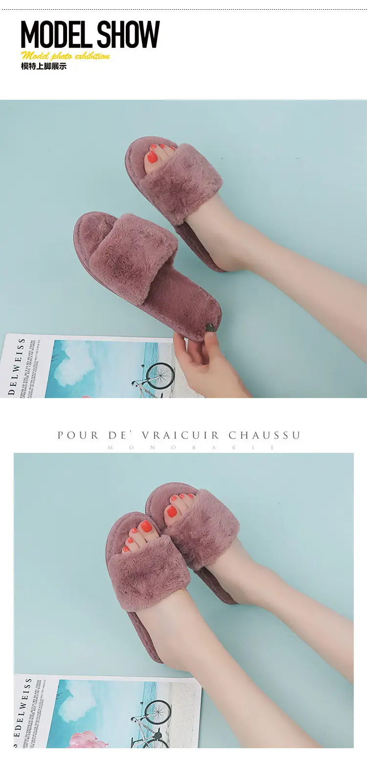 Autumn and winter new slippers warm one word home plus size Mao Mao open light parent-child cotton wholesale — feature 13