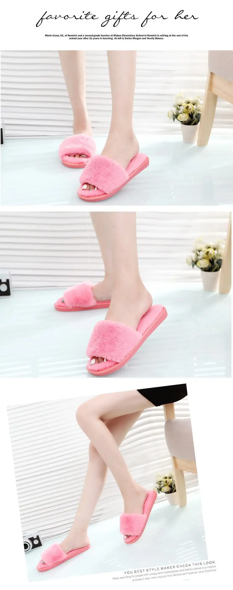 Autumn and winter new slippers warm one word home plus size Mao Mao open light parent-child cotton wholesale — feature 17