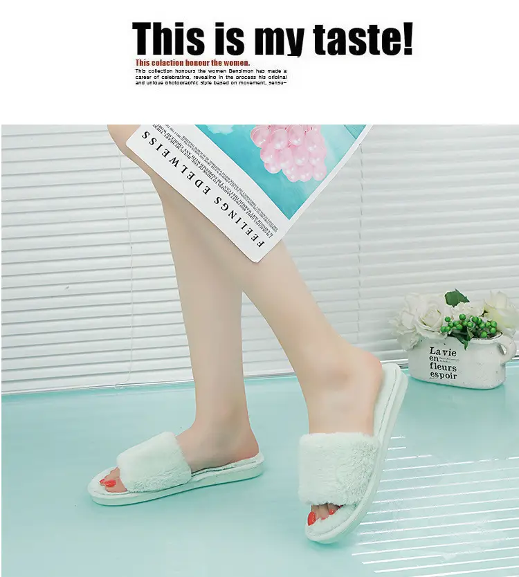 Autumn and winter new slippers warm one word home plus size Mao Mao open light parent-child cotton wholesale — feature 2