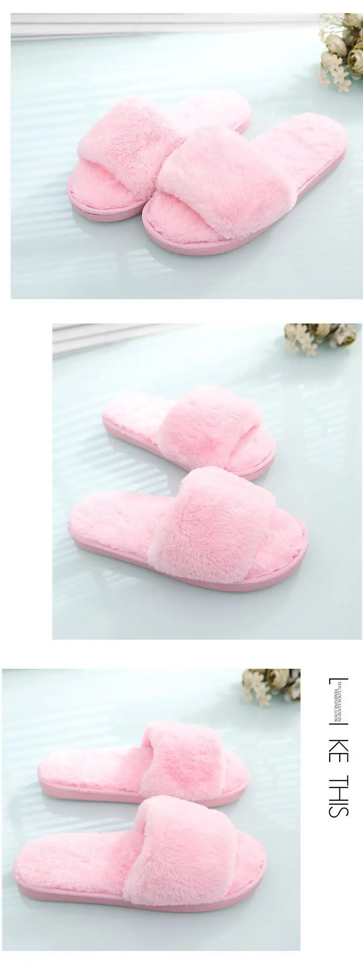 Autumn and winter new slippers warm one word home plus size Mao Mao open light parent-child cotton wholesale — feature 22