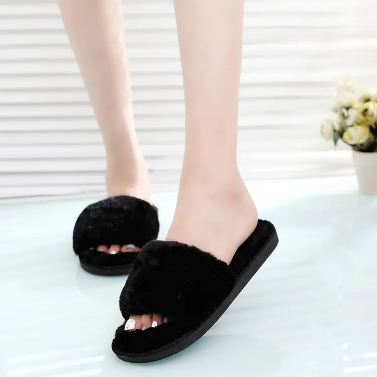Autumn and winter new slippers warm one word home plus size Mao Mao open light parent-child cotton wholesale - Image 2