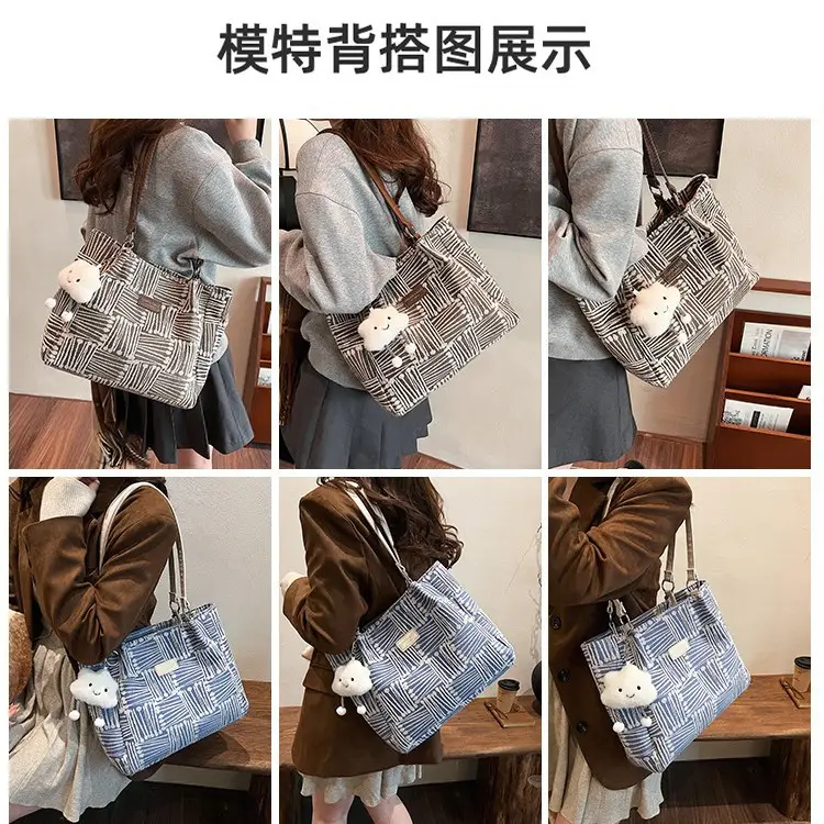Women Cross-Border Striped Canvas Bag 2026 Lazy Style - Image 5