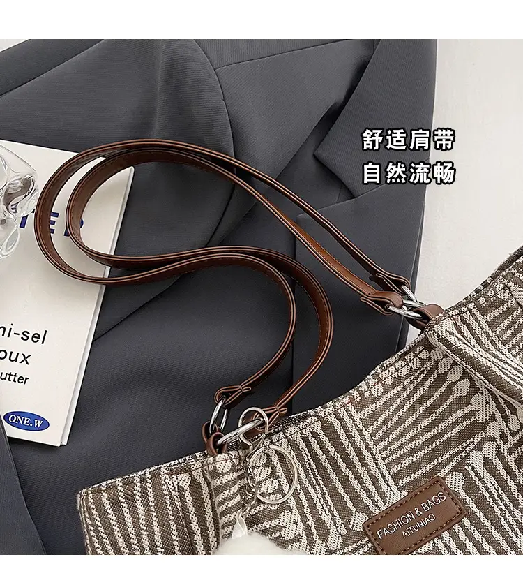 Women Cross-Border Striped Canvas Bag 2026 Lazy Style — feature 11