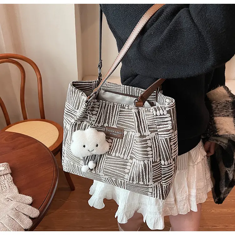 Women Cross-Border Striped Canvas Bag 2026 Lazy Style — feature 8