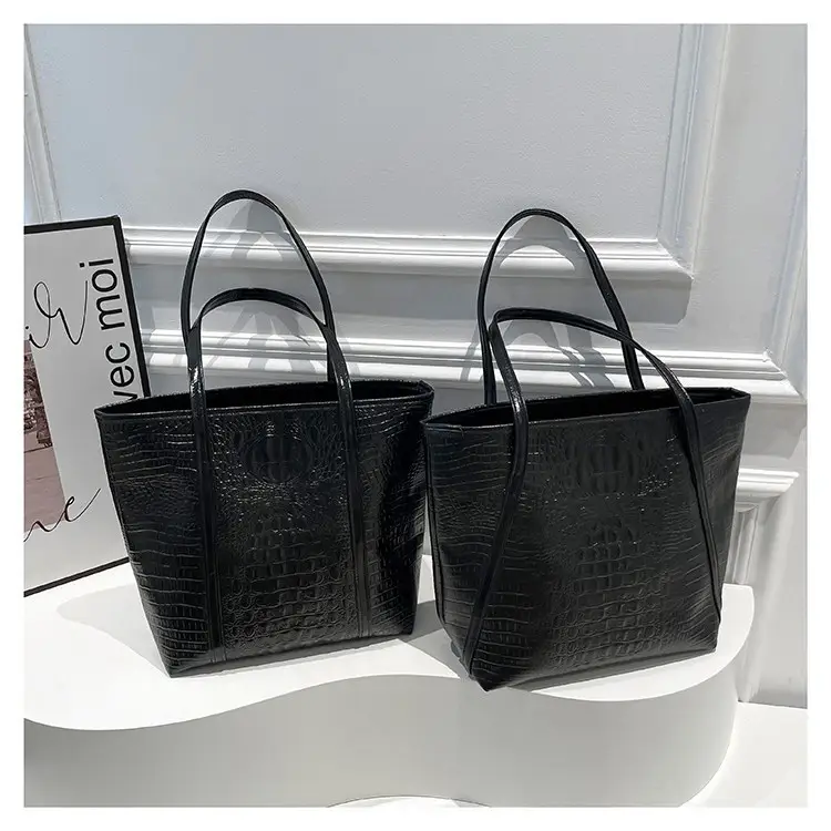 Black Croc Embossed Tote Bag Women 2024 Winter Large Capacity - Image 6