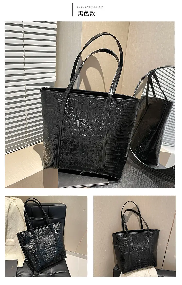 Black Croc Embossed Tote Bag Women 2024 Winter Large Capacity — feature 10