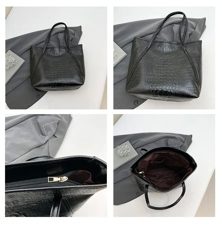 Black Croc Embossed Tote Bag Women 2024 Winter Large Capacity — feature 9
