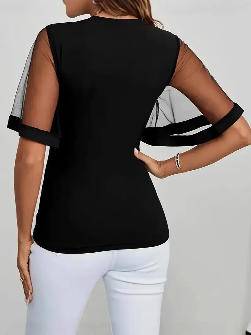 Black Mesh Sleeve Top with White Jeans Set