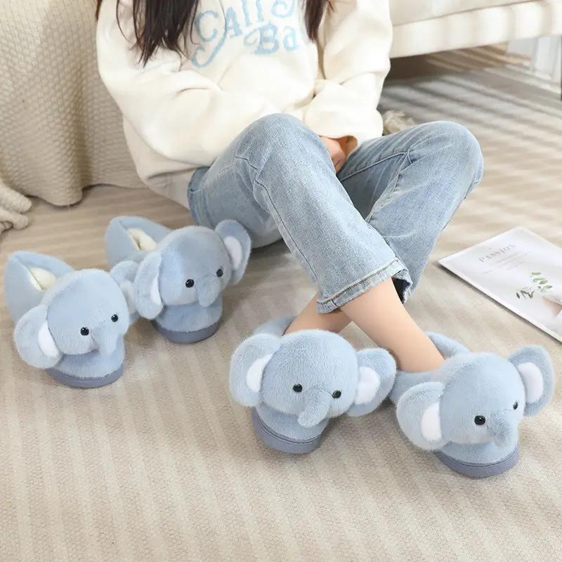 Cute three-dimensional elephant cotton slippers women's winter warm bag heel plush moon shoes non-slip Mao Mao shoes wholesale - Image 2
