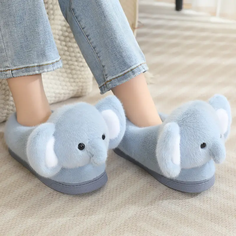 Cute three-dimensional elephant cotton slippers women's winter warm bag heel plush moon shoes non-slip Mao Mao shoes wholesale - Image 4