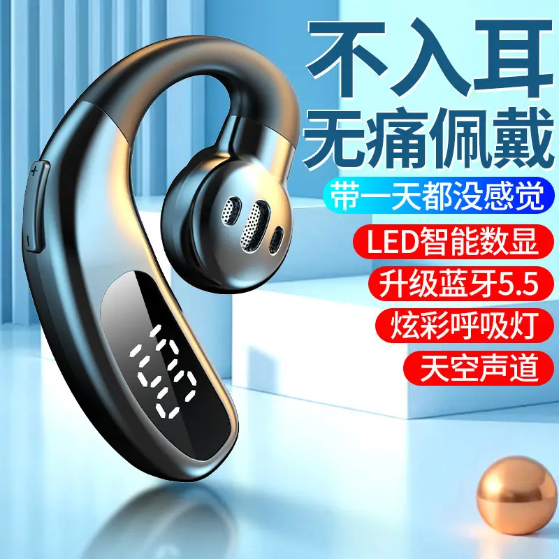 New wireless bluetooth headset F80 ear-hanging non-ear business gas conduction single ear with digital display cross-border wholesale