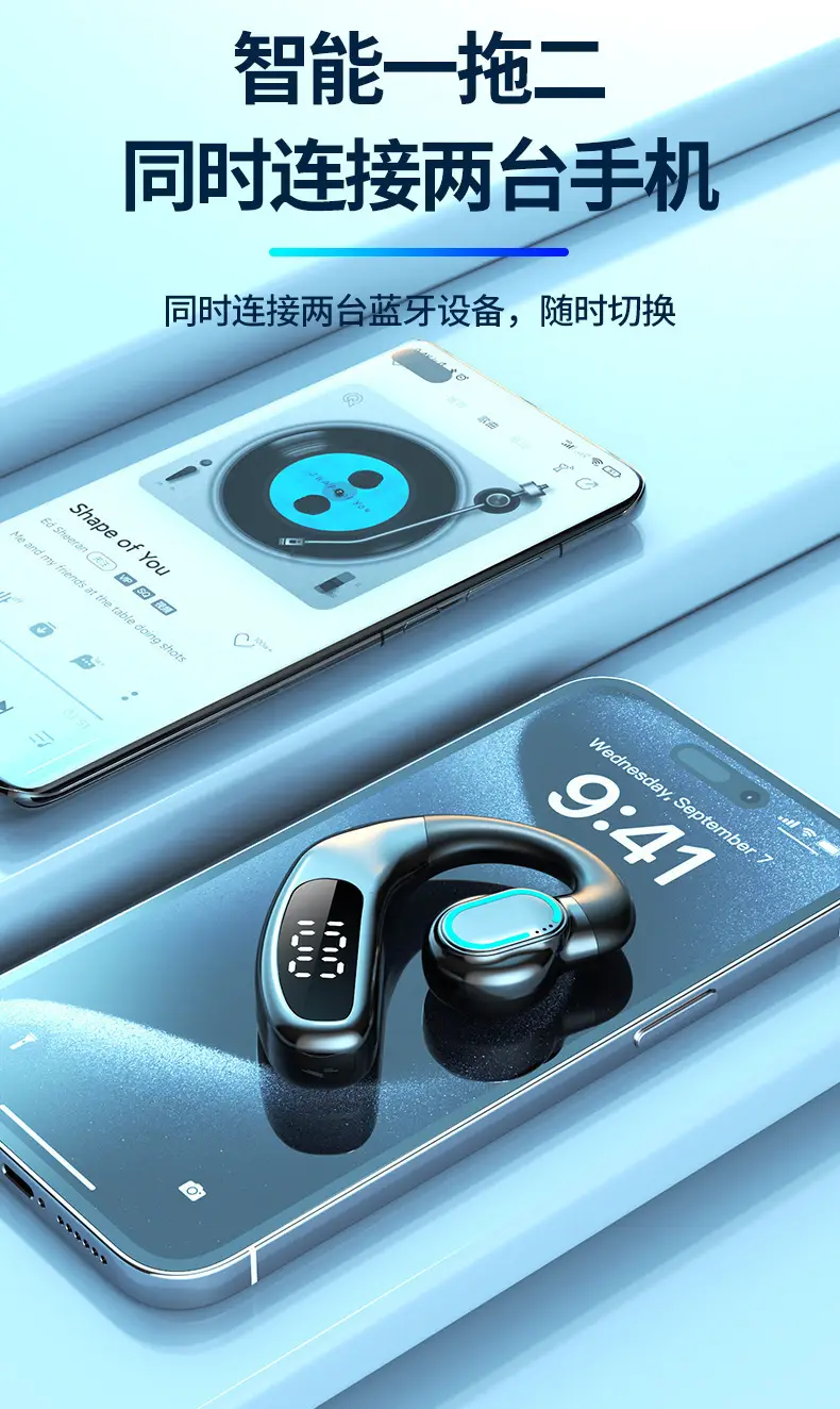 New wireless bluetooth headset F80 ear-hanging non-ear business gas conduction single ear with digital display cross-border wholesale — feature 17