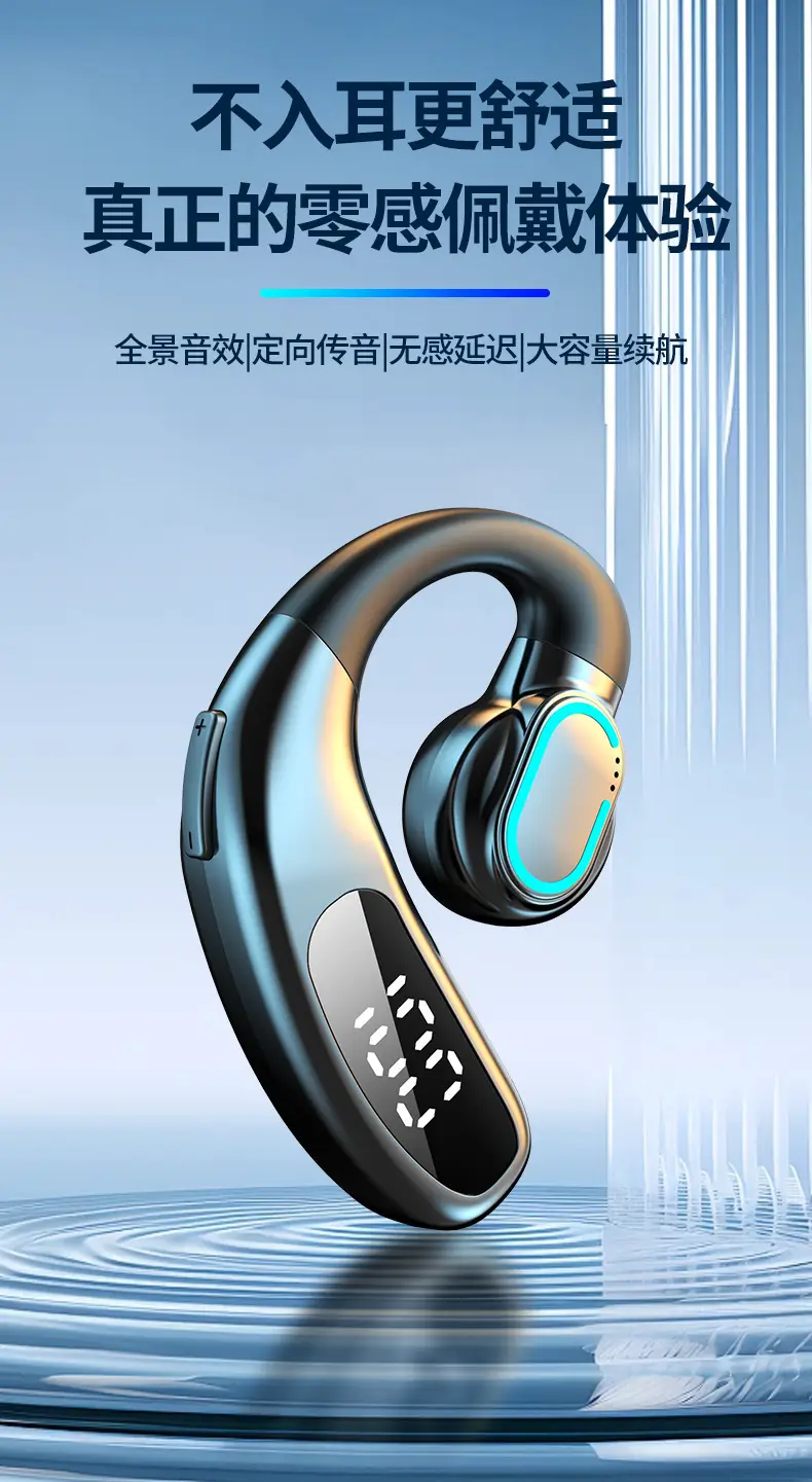 New wireless bluetooth headset F80 ear-hanging non-ear business gas conduction single ear with digital display cross-border wholesale — feature 2