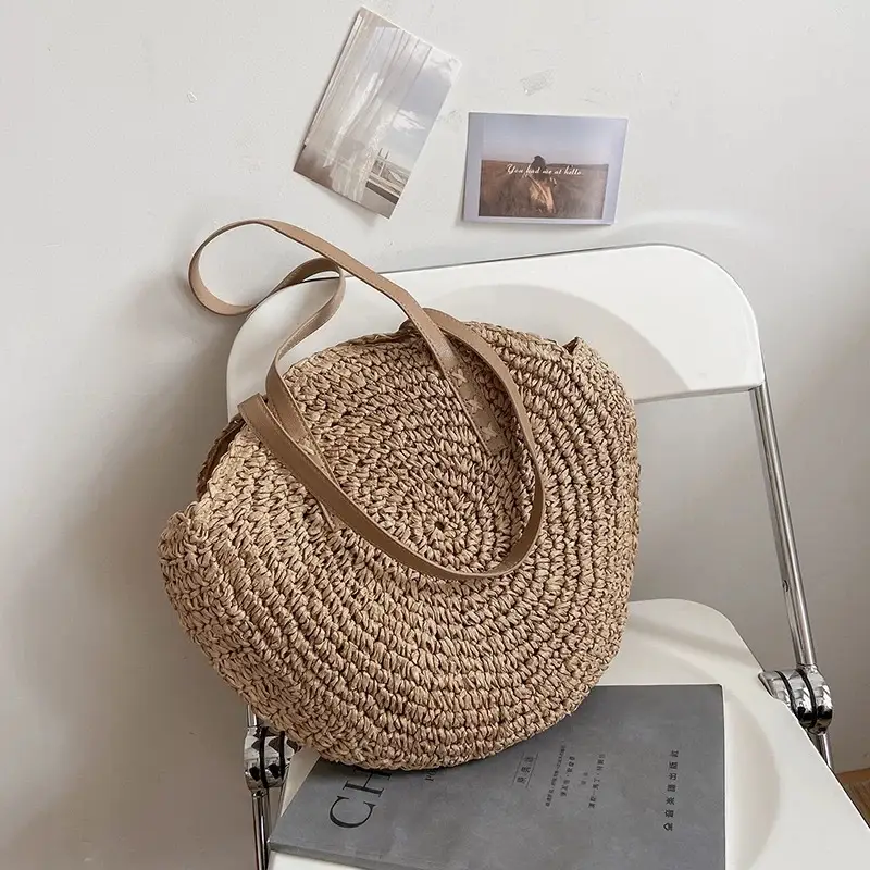 One-Shoulder Round Straw Bag for Women - Image 21