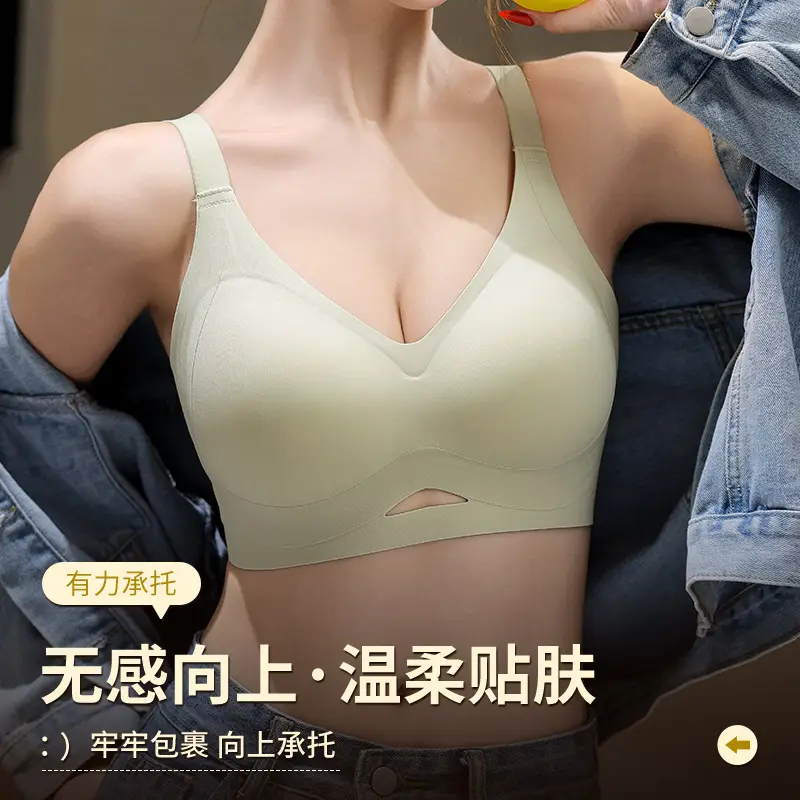 New Soft Support Underwear Women's Pull-up Anti-sagging Bra No-mark No-wire Fixed Chrysanthemum Cup Bra