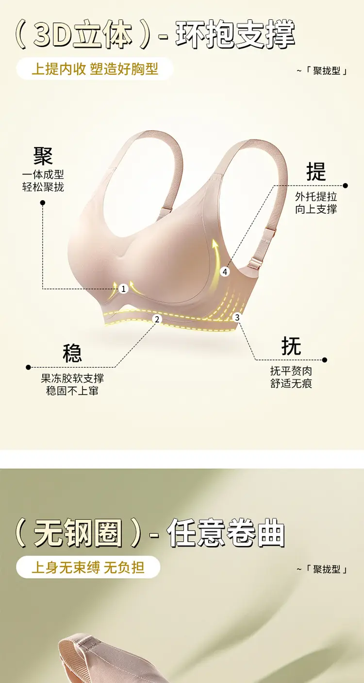 New Soft Support Underwear Women's Pull-up Anti-sagging Bra No-mark No-wire Fixed Chrysanthemum Cup Bra — feature 11