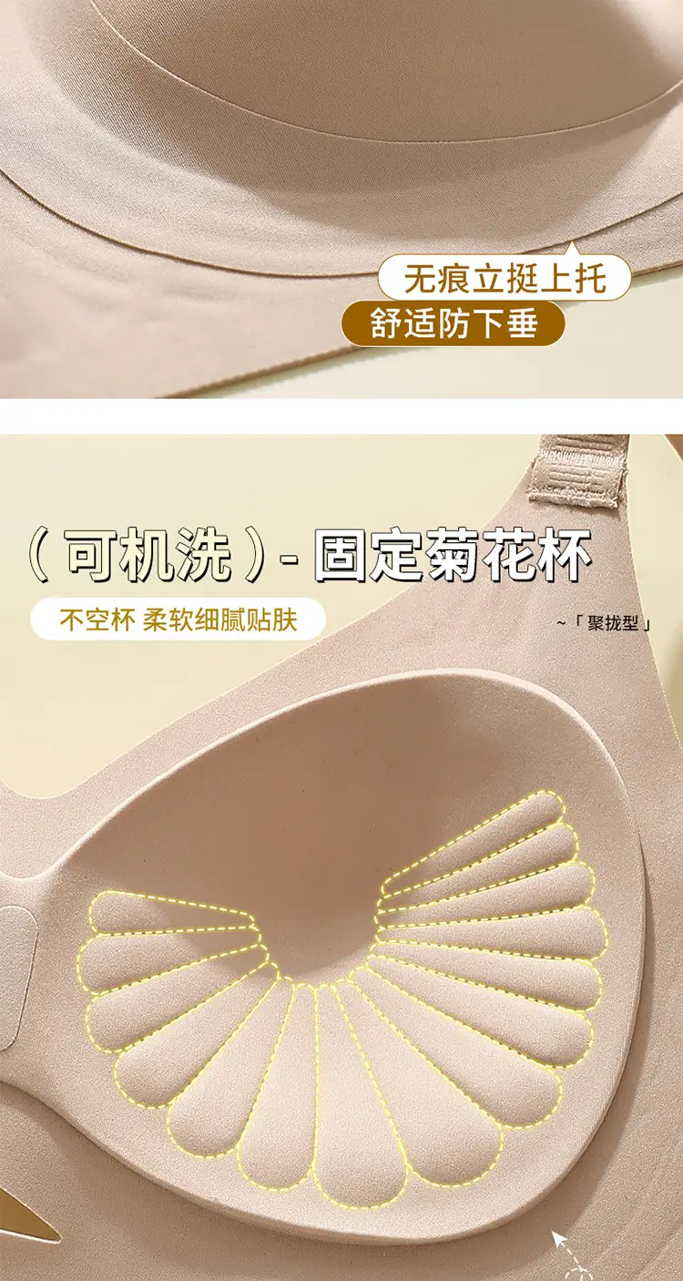 New Soft Support Underwear Women's Pull-up Anti-sagging Bra No-mark No-wire Fixed Chrysanthemum Cup Bra — feature 4