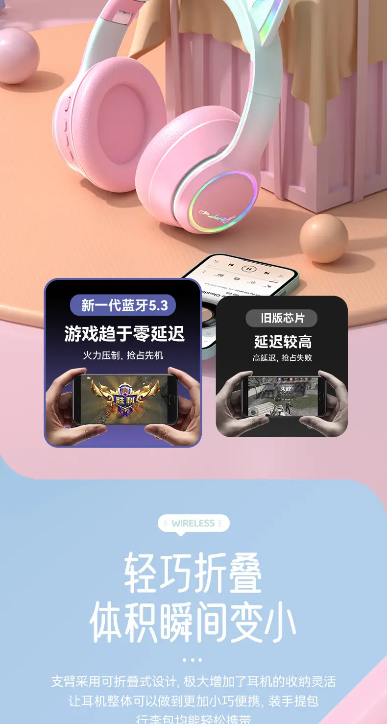 Cat Cat Ear Bluetooth Headset with RGB Light β feature 14