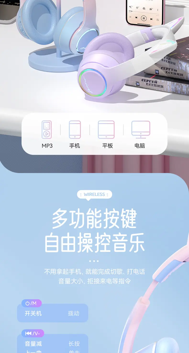 Cat Cat Ear Bluetooth Headset with RGB Light β feature 20