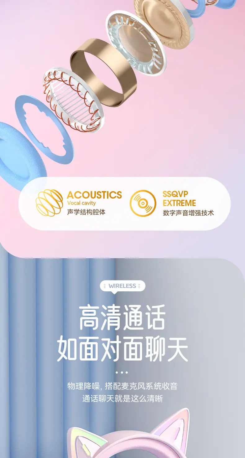 Cat Cat Ear Bluetooth Headset with RGB Light β feature 9