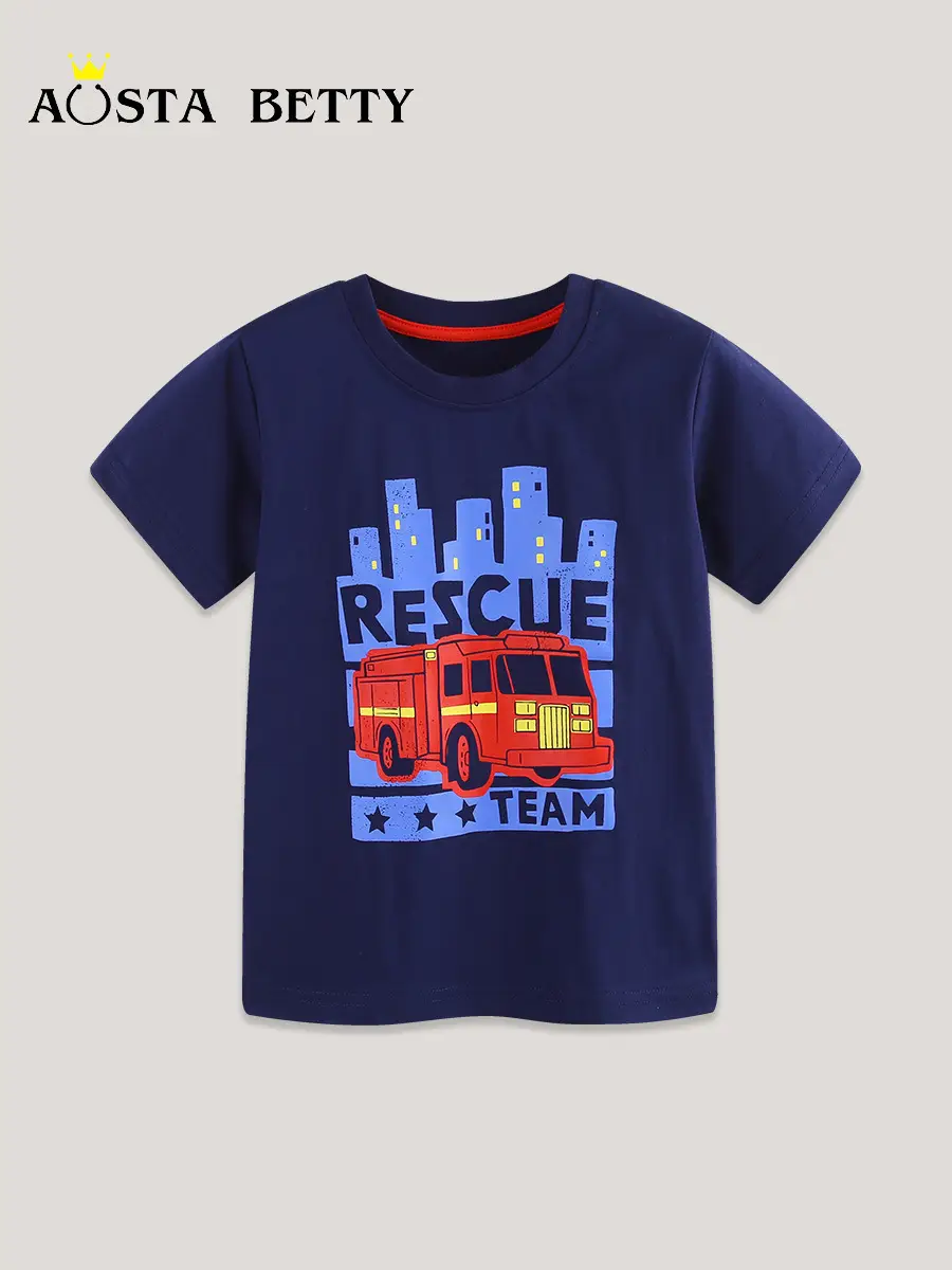 Kids Rescue Team T-Shirt Red Cartoon Print
