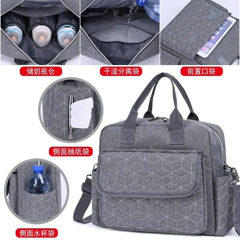 Light Blue Quilted Shoulder Bag with 5 Pockets - Image 15