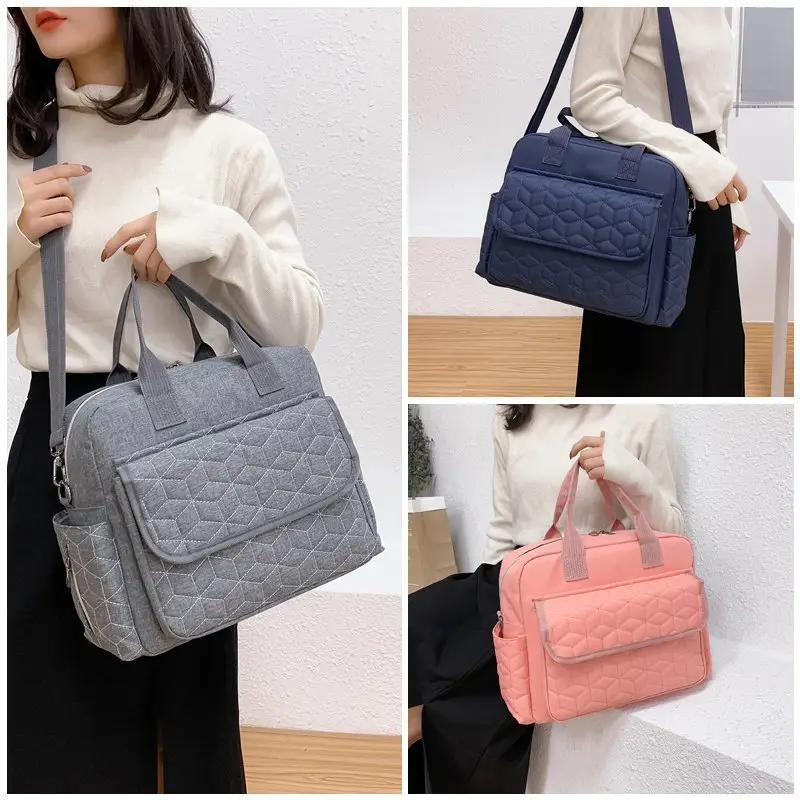 Light Blue Quilted Shoulder Bag with 5 Pockets - Image 16