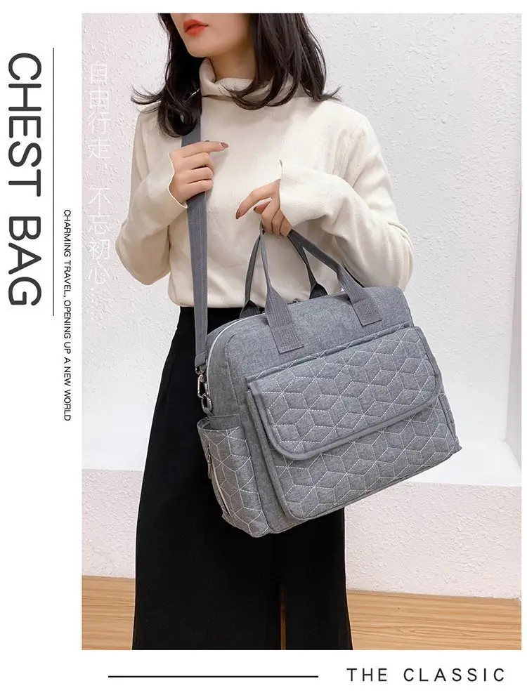Light Blue Quilted Shoulder Bag with 5 Pockets — feature 1