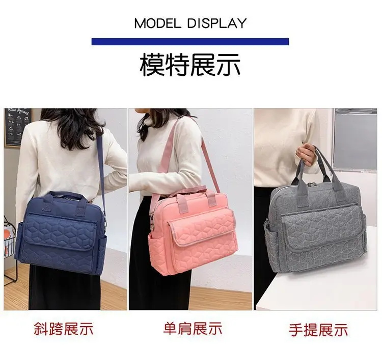 Light Blue Quilted Shoulder Bag with 5 Pockets — feature 12