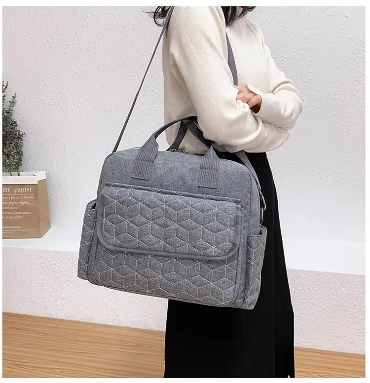 Light Blue Quilted Shoulder Bag with 5 Pockets — feature 13