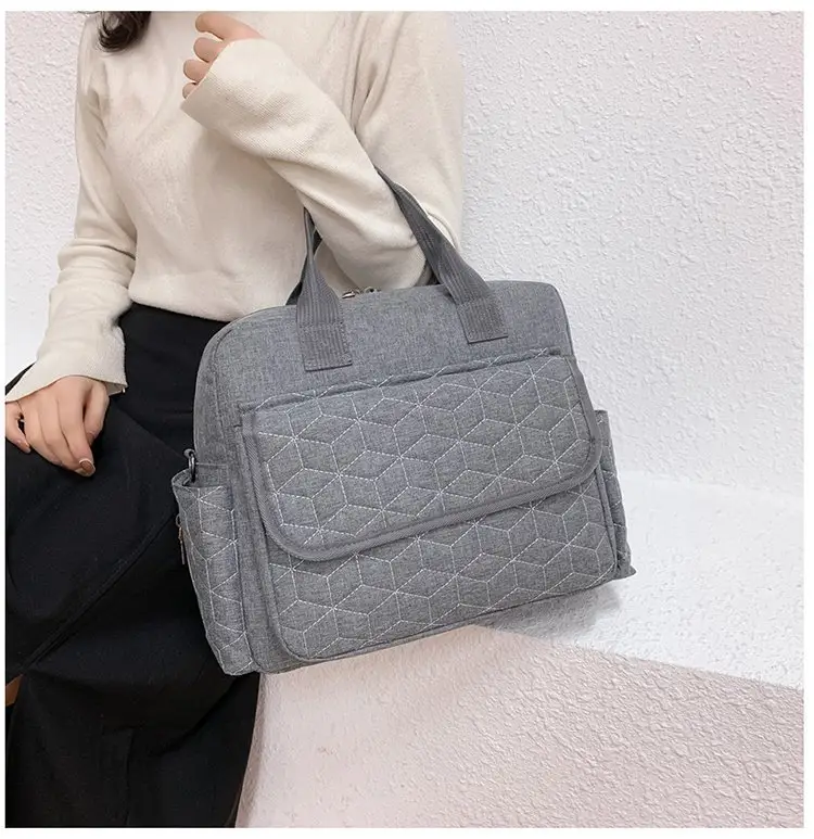 Light Blue Quilted Shoulder Bag with 5 Pockets — feature 14